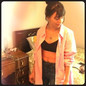 Oversized salmon boyfriend flannel.